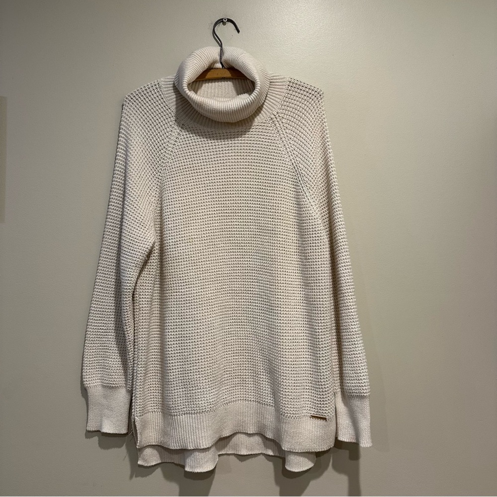 Michael Kors Women Turtleneck Sweater Large Cream Waffleknit Tunic Style